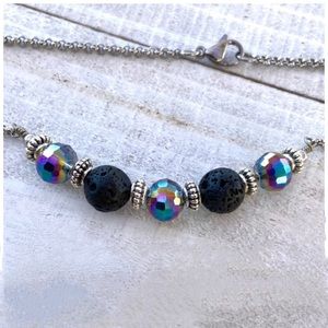 rainbow eads & lava rock steel boho choker